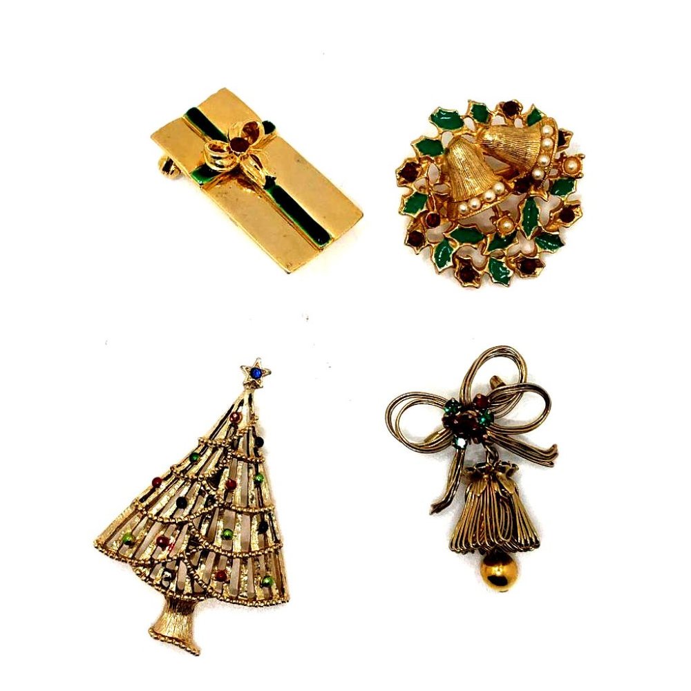 Christmas Brooches - Bow, Christmas Tree, Bell, Wreath